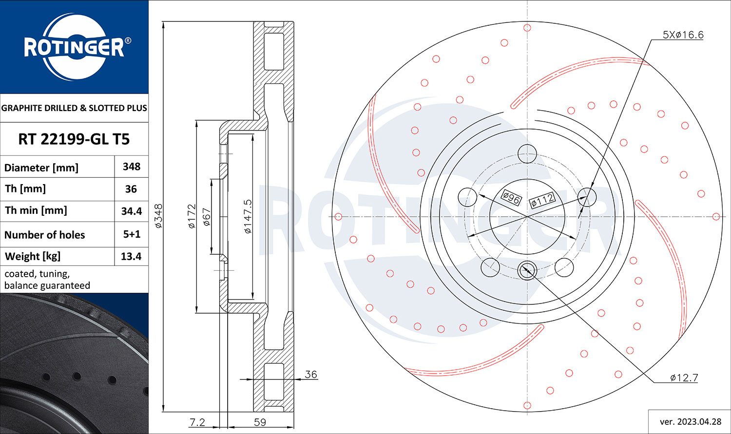 ROTINGER Féktárcsa, mind RT22199-GLT5_ROT